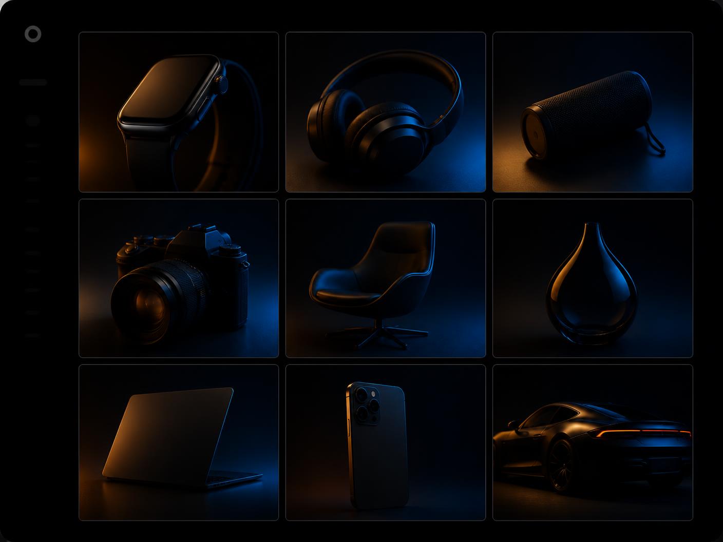 Grid of AI-generated product photography inside the iCreative image studio